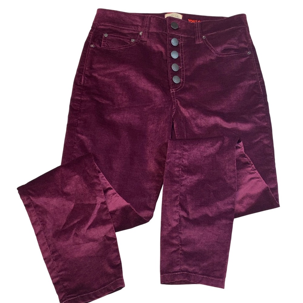 AO LA by Alice Olivia Velvet Button Fly‎ Skinny Jeans Burgundy Size 27